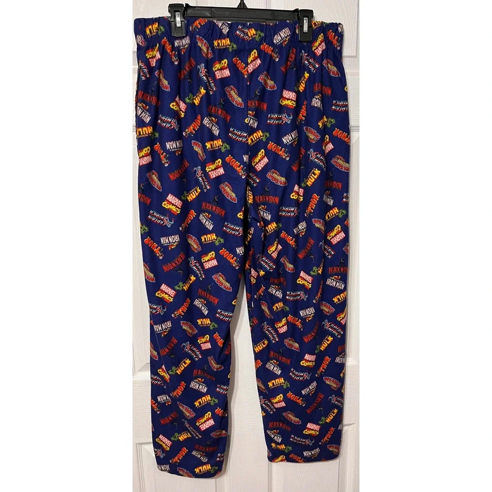 Marvel Comics Avengers Men's Fleece Sleep Pant's Blue Character Logo Print Large